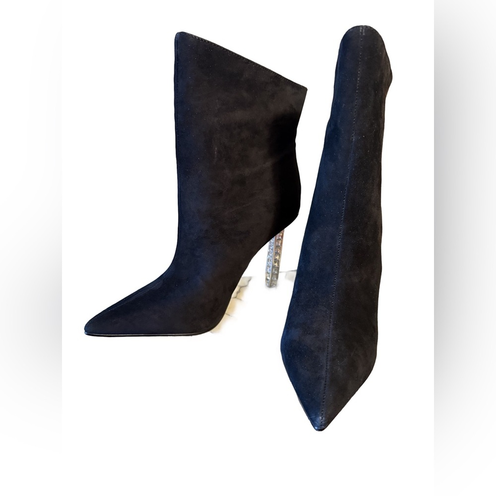 Aqua Perin NWOT Sz 8M Elegant Black Suede Mirror Heeled Ankle Boots (SH205) - Picture 5 of 8